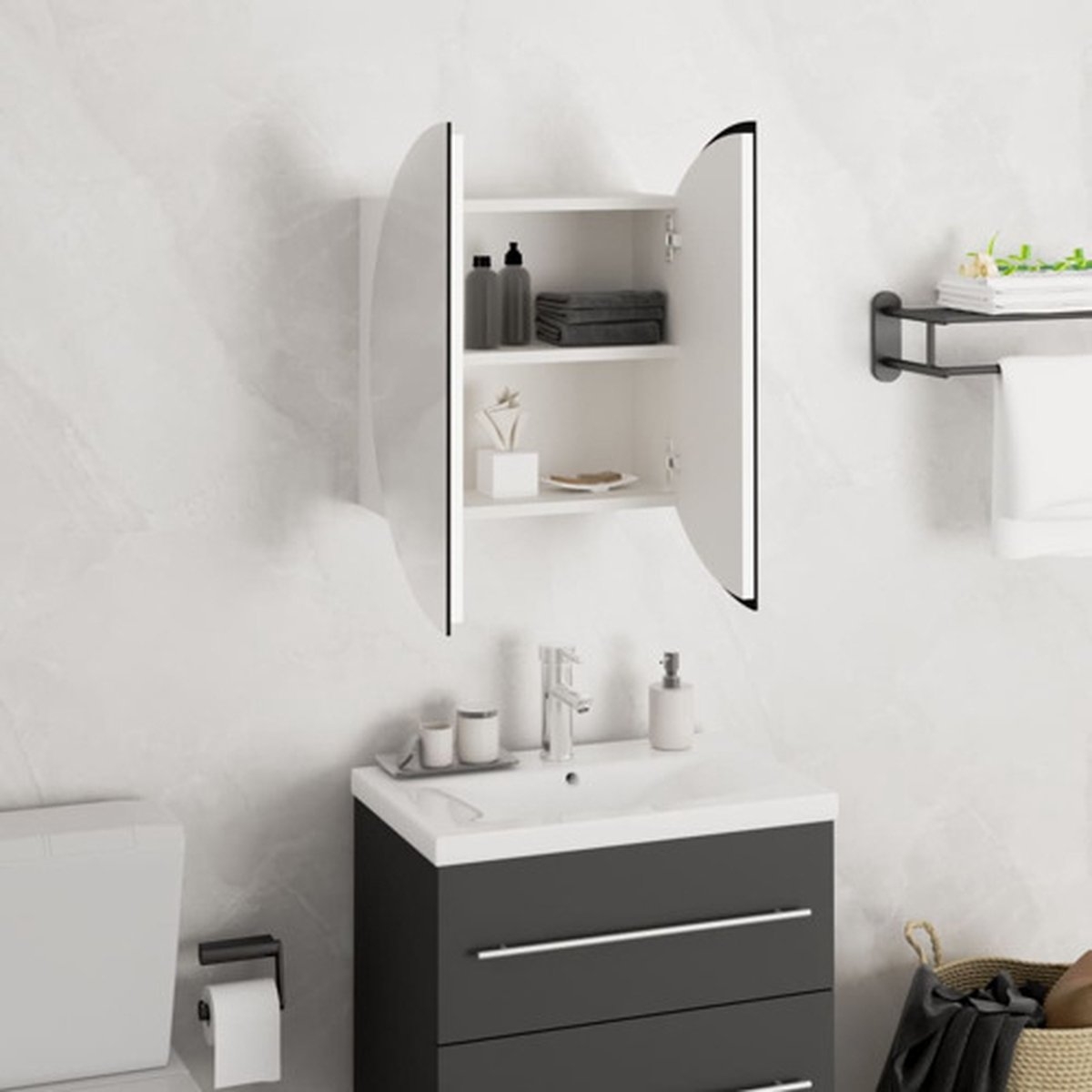 Badkamerkast - spiegelkast - ronde spiegel 40 cm met LED - wit - Afbeelding 4