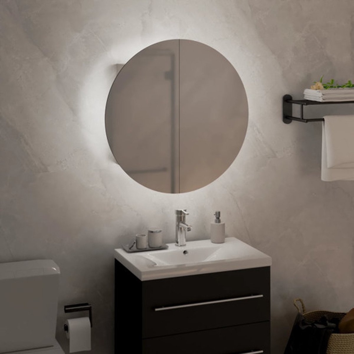 Badkamerkast - spiegelkast - ronde spiegel 40 cm met LED - wit - Afbeelding 6