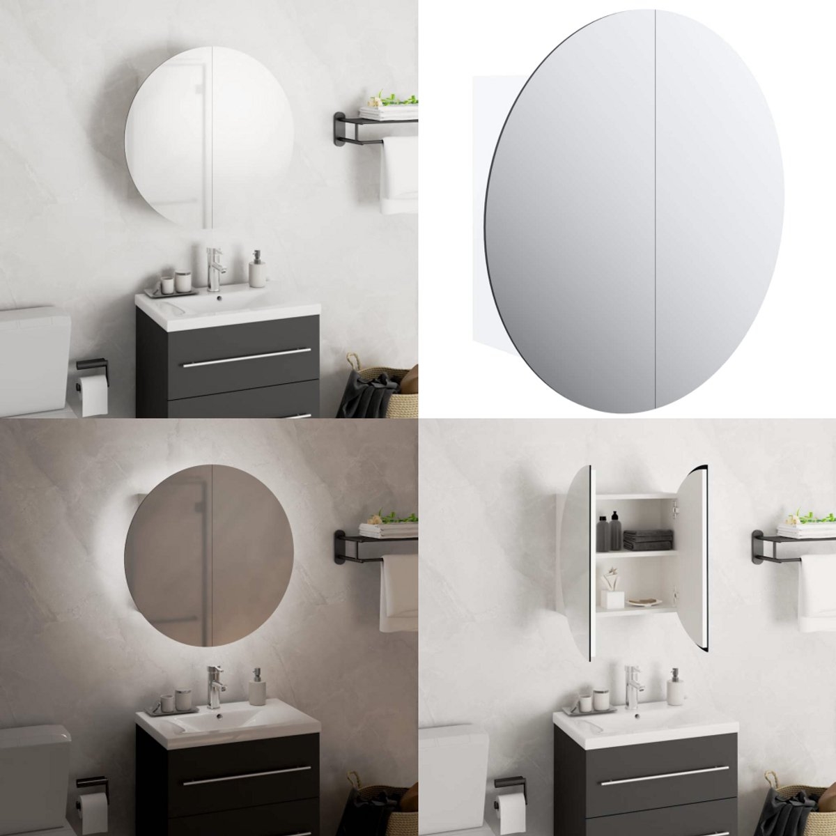 Badkamerkast - spiegelkast - ronde spiegel 40 cm met LED - wit - Afbeelding 8