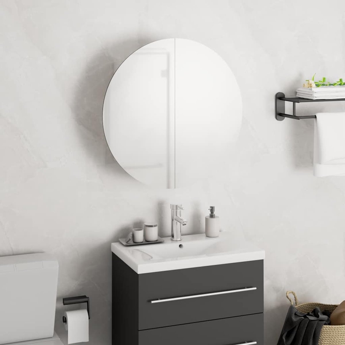 Badkamerkast - spiegelkast - ronde spiegel 40 cm met LED - wit