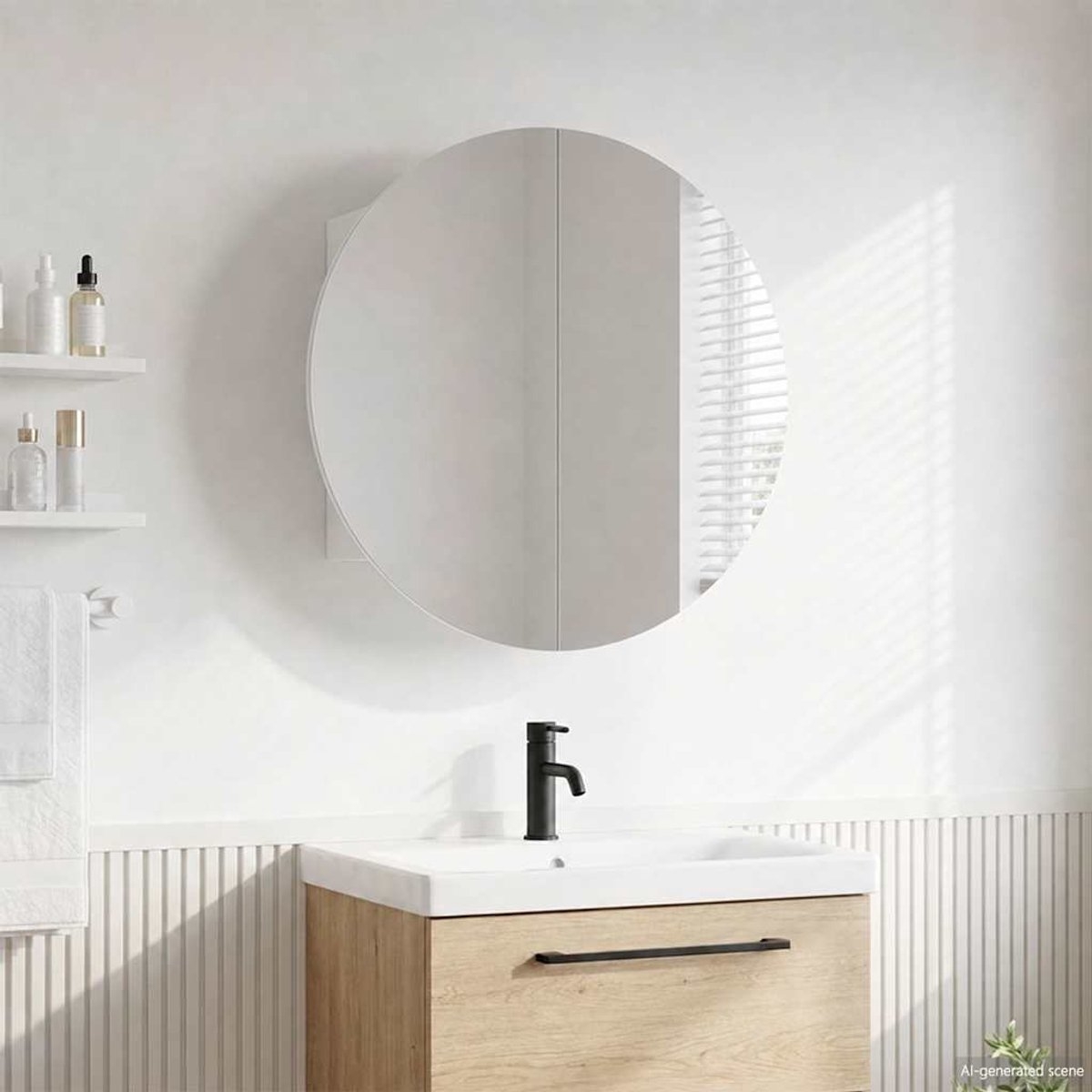 Badkamerkast - spiegelkast - ronde spiegel 40 cm met LED - wit - Afbeelding 11
