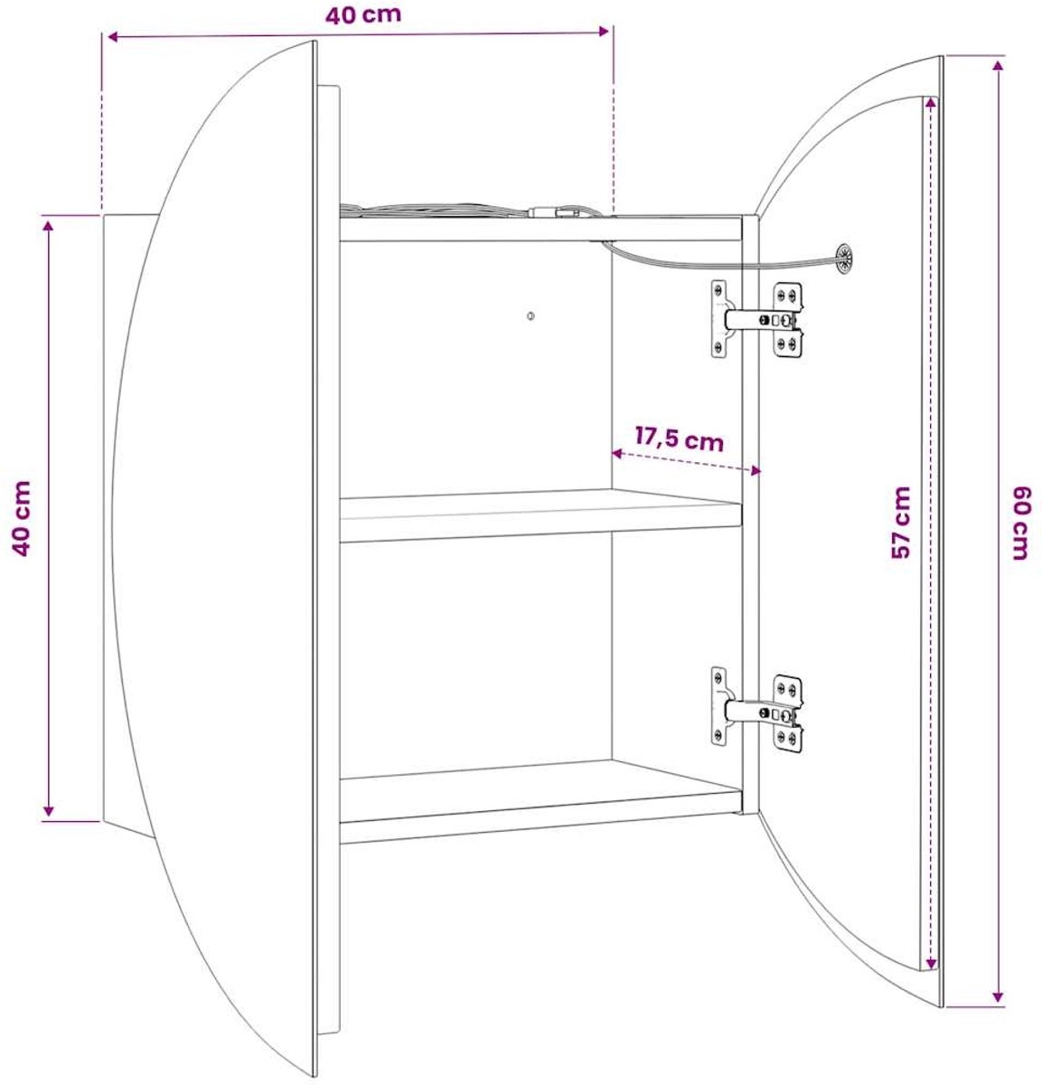 Badkamerkast - spiegelkast - ronde spiegel 40 cm met LED - wit - Afbeelding 12