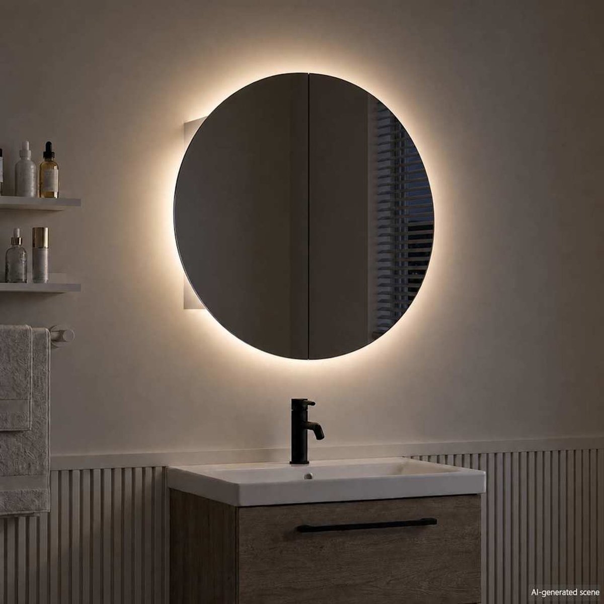 Badkamerkast - spiegelkast - ronde spiegel 40 cm met LED - wit - Afbeelding 16