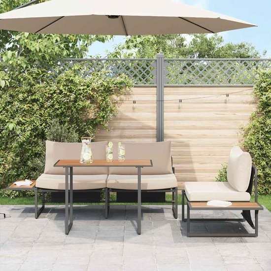Tuintafel - bruin met zwart - 100x55 cm - hoogte 70 cm - hout - metaal - Afbeelding 2