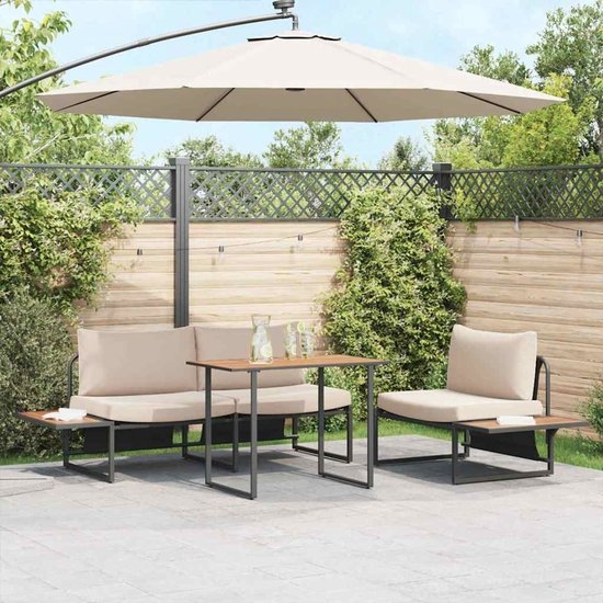 Tuintafel - bruin met zwart - 100x55 cm - hoogte 70 cm - hout - metaal - Afbeelding 4