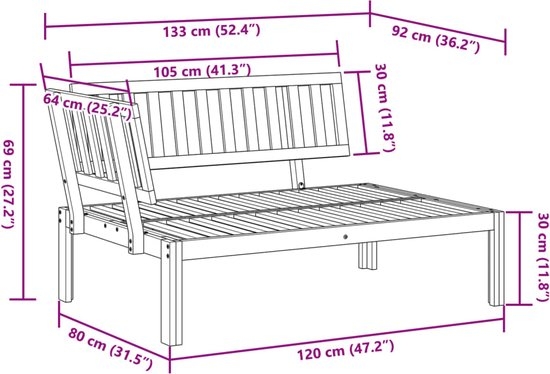 Tuinhoekbank - tuinbank - 120x80 cm - XL tuinbank- geschikt voor palletkussen - massief - acaciahout - Afbeelding 3