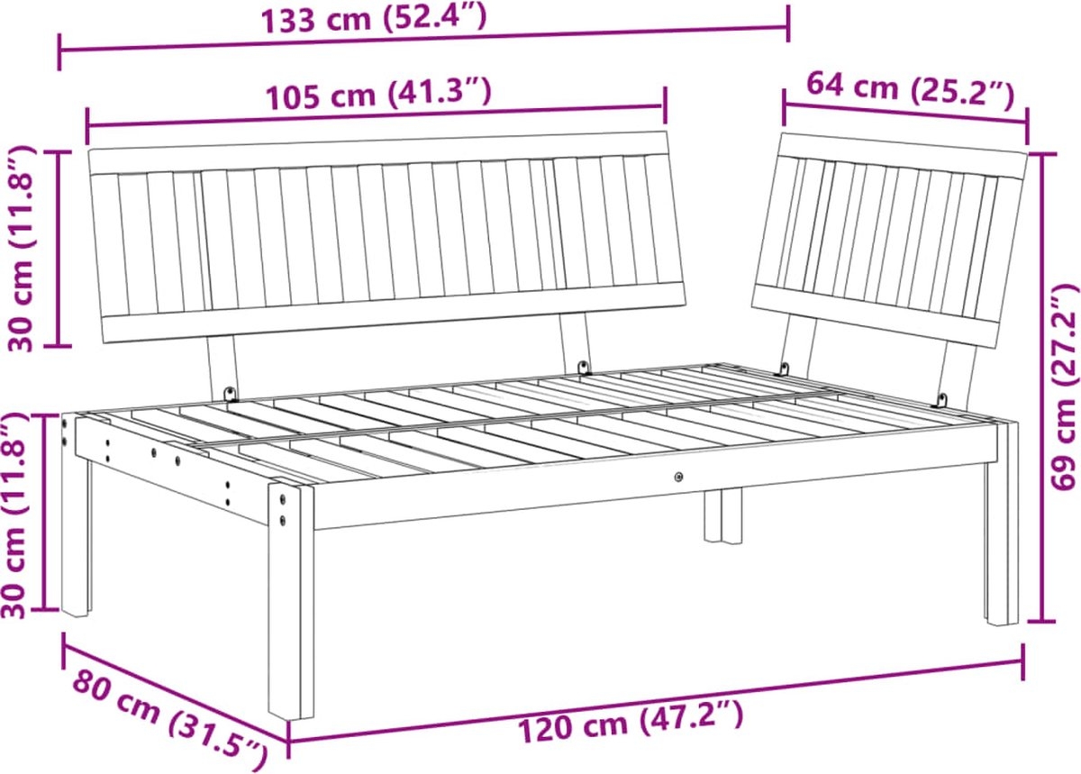 Tuinhoekbank - tuinbank - 120x80 cm - XL tuinbank- geschikt voor palletkussen - massief - acaciahout - Afbeelding 9