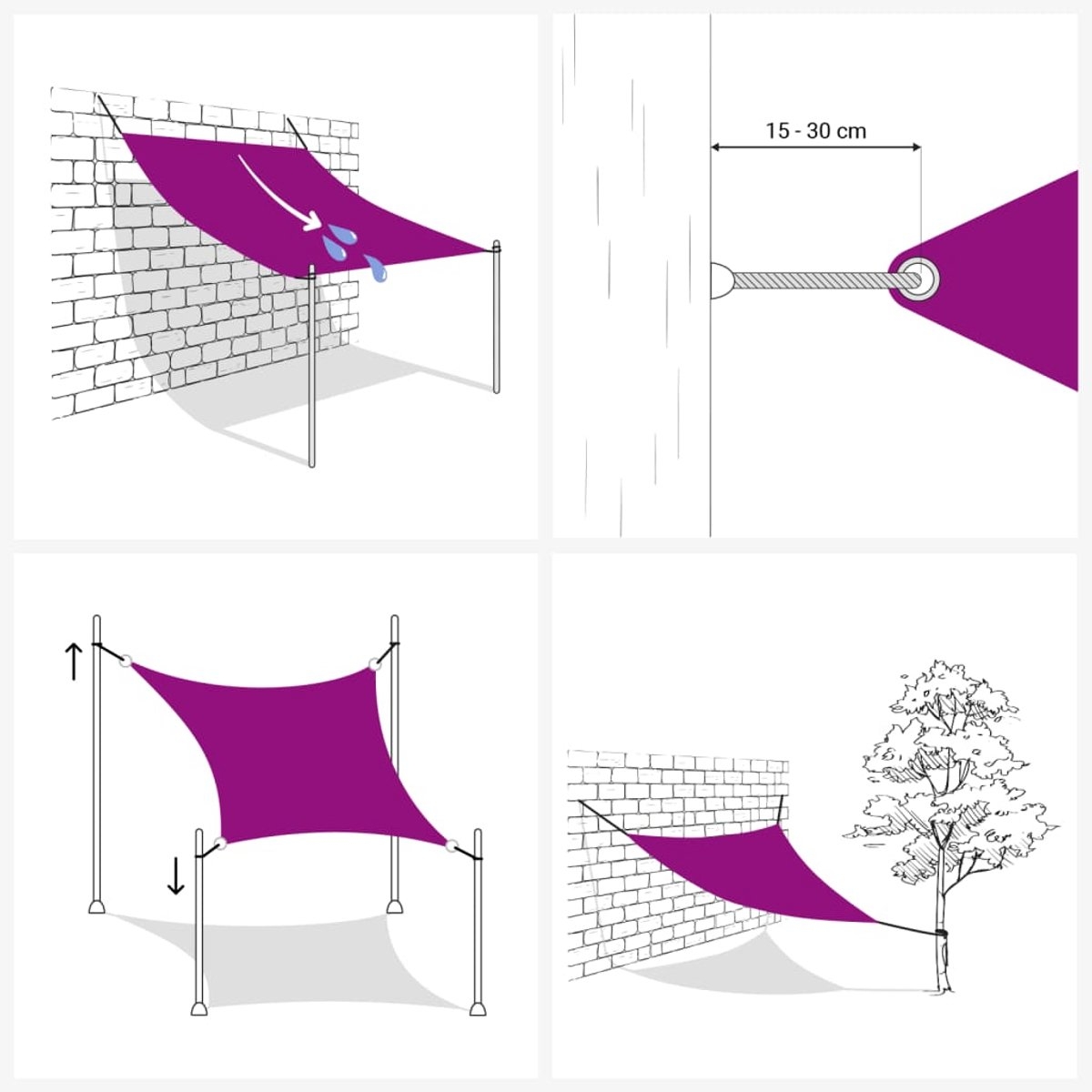 Schaduwdoek - zonnezeil - zonnedoel - 6x6 meter - 160 - g/m² - HDPE - beige - Afbeelding 14