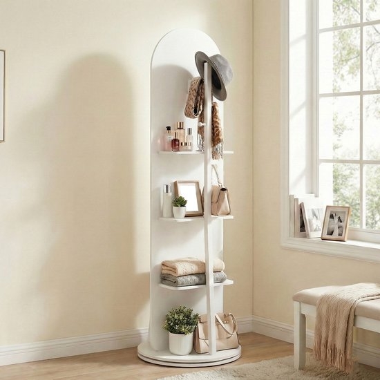 SONGMICS - Spiegel - Spiegel staand - Met Voet Planken en Haken - Voor Slaapkamer Woonkamer - LFM037WB - Afbeelding 5