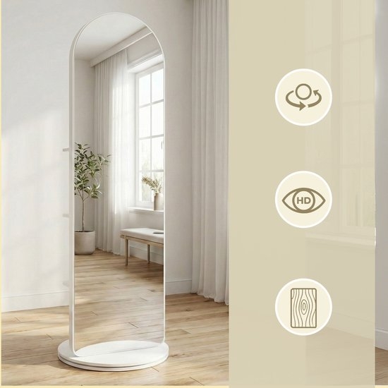 SONGMICS - Spiegel - Spiegel staand - Met Voet Planken en Haken - Voor Slaapkamer Woonkamer - LFM037WB - Afbeelding 7