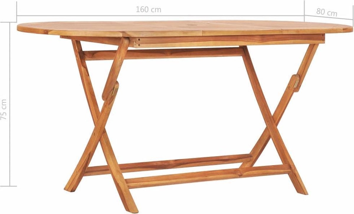 Tuintafel - inklapbaar - lengte 160 cm - massief teakhout - 160x80x75 cm - bruin - Afbeelding 6