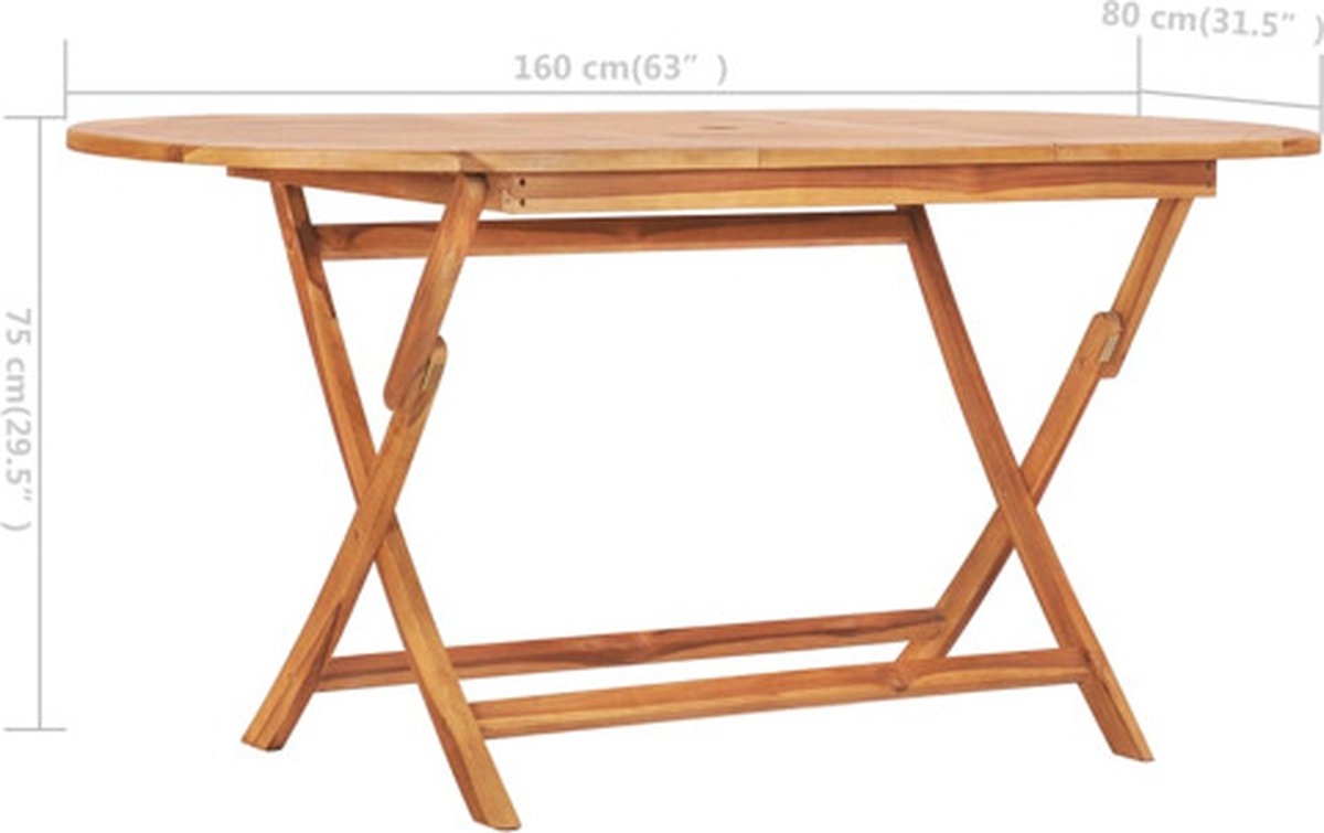 Tuintafel - inklapbaar - lengte 160 cm - massief teakhout - 160x80x75 cm - bruin - Afbeelding 7