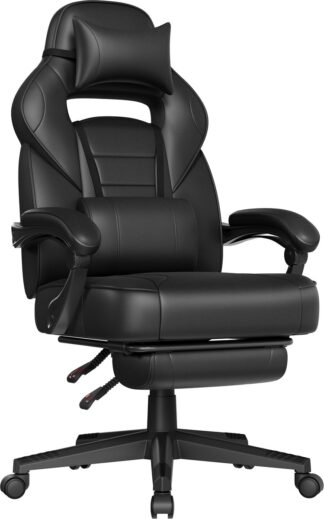 SONGMICS - Gaming Stoel - bureaustoel - gamingchair - Met Hoofdsteun en Lendenkussen - In Hoogte Verstelbaar - OBG073BH