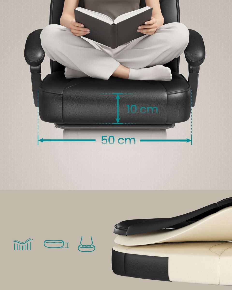 SONGMICS - Gaming Stoel - bureaustoel - gamingchair - Met Hoofdsteun en Lendenkussen - In Hoogte Verstelbaar - OBG073BH - Afbeelding 3
