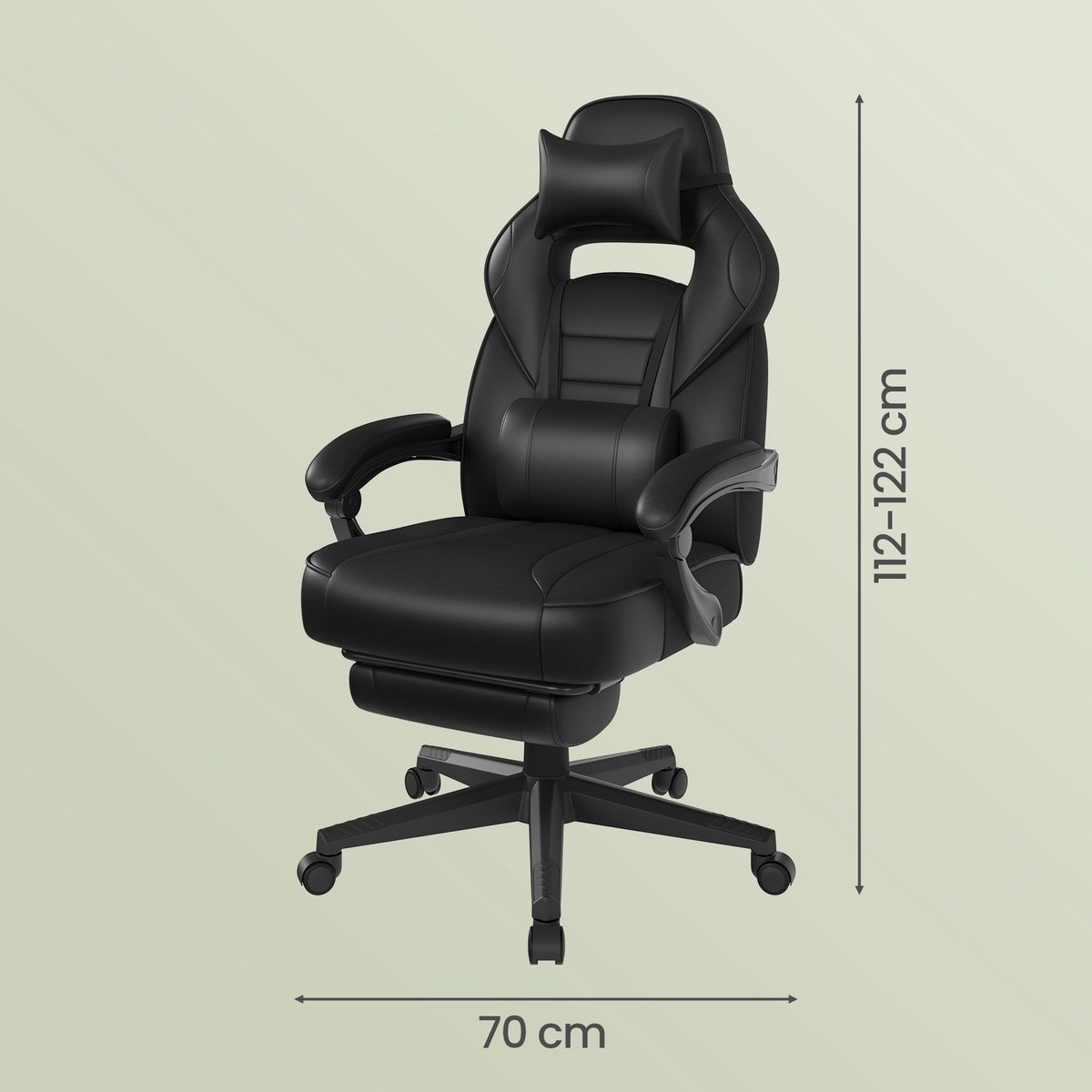 SONGMICS - Gaming Stoel - bureaustoel - gamingchair - Met Hoofdsteun en Lendenkussen - In Hoogte Verstelbaar - OBG073BH - Afbeelding 12