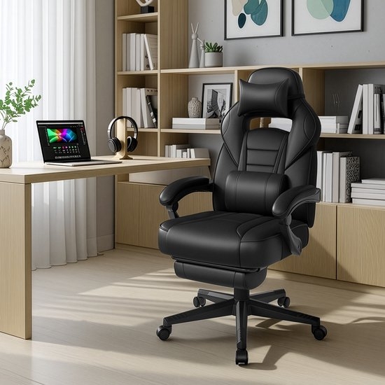 SONGMICS - Gaming Stoel - bureaustoel - gamingchair - Met Hoofdsteun en Lendenkussen - In Hoogte Verstelbaar - OBG073BH - Afbeelding 13