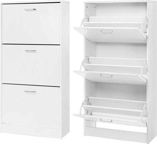 Schoenenkast - schoenenopberger - hoogte 120 cm - Met 3 Kleppen - Voor 12-18 Paar Schoenen - Schoenen Opberger - LBC03W - Afbeelding 2
