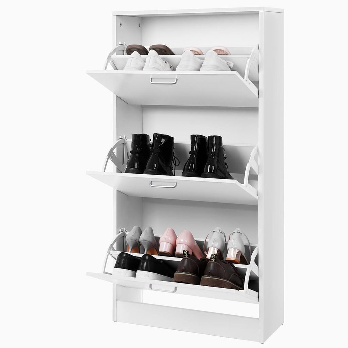 Schoenenkast - schoenenopberger - hoogte 120 cm - Met 3 Kleppen - Voor 12-18 Paar Schoenen - Schoenen Opberger - LBC03W - Afbeelding 3