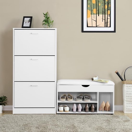 Schoenenkast - schoenenopberger - hoogte 120 cm - Met 3 Kleppen - Voor 12-18 Paar Schoenen - Schoenen Opberger - LBC03W - Afbeelding 4
