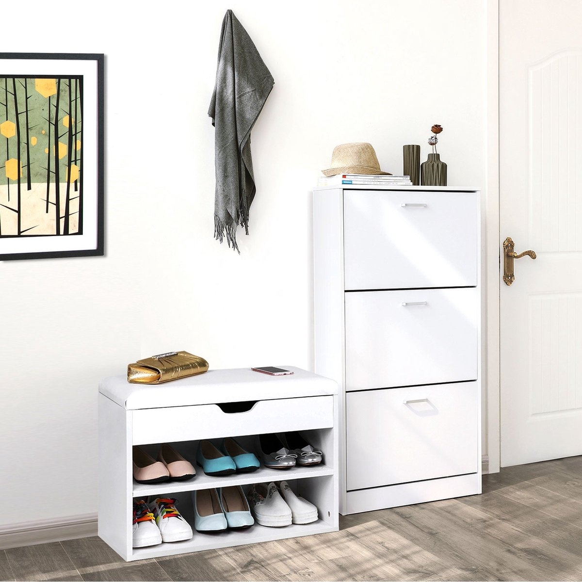 Schoenenkast - schoenenopberger - hoogte 120 cm - Met 3 Kleppen - Voor 12-18 Paar Schoenen - Schoenen Opberger - LBC03W - Afbeelding 8