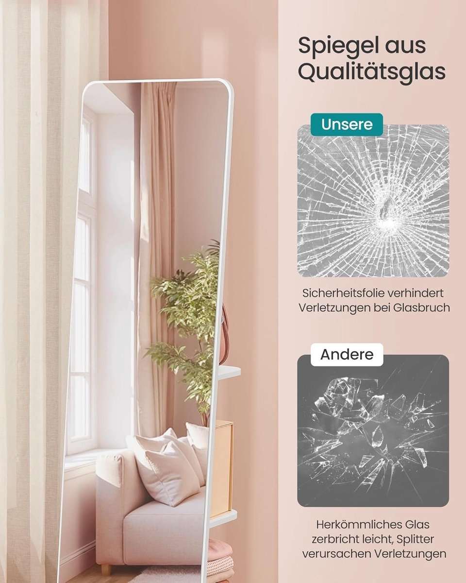 SONGMICS - 360 graden draaibare spiegel - staande spiegel - 163 cm hoog - 45 cm breed - met voet en opbergruimte aan de achterzijde - wit - LFM036W - Afbeelding 2