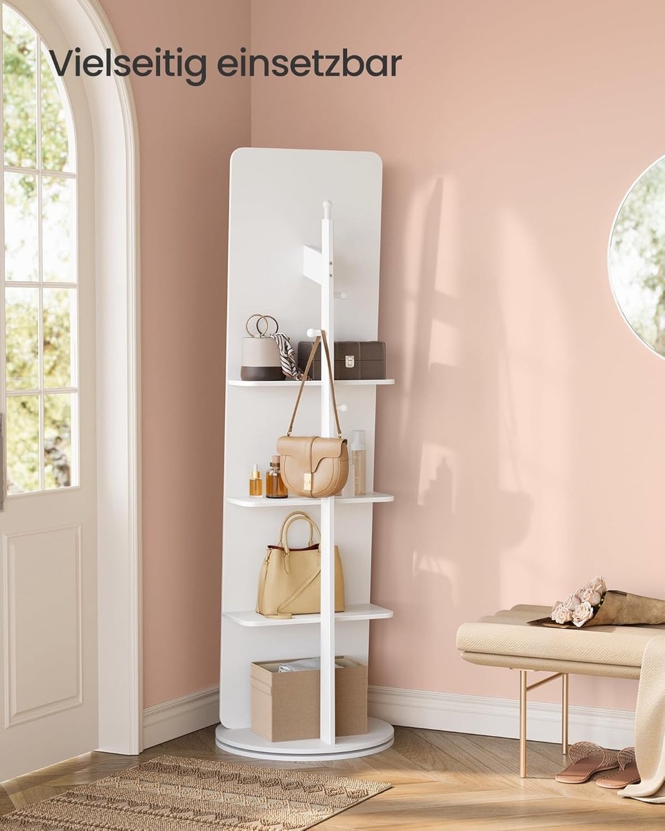 SONGMICS - 360 graden draaibare spiegel - staande spiegel - 163 cm hoog - 45 cm breed - met voet en opbergruimte aan de achterzijde - wit - LFM036W - Afbeelding 6