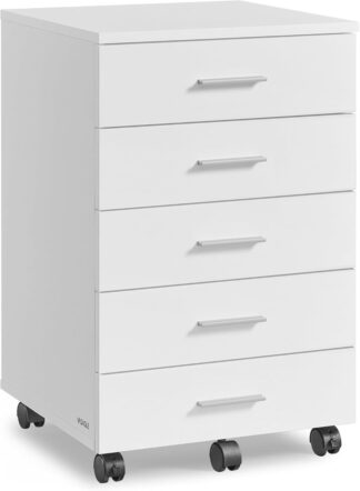 Rolkast - archiefkast met wielen - hoogte 65 cm - printerstandaard met 5 laden - met schuifrails, voor studie, thuiskantoor - wit OFC081W