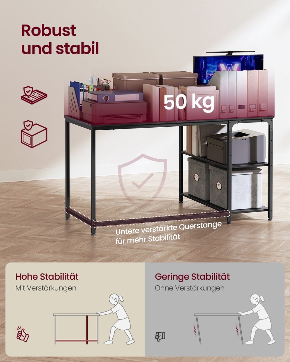 L-vormig hoekbureau met in hoogte verstelbare plank - bureau 120 x 80 x 76 cm - Ebbenzwart - LWD136BE - Afbeelding 7