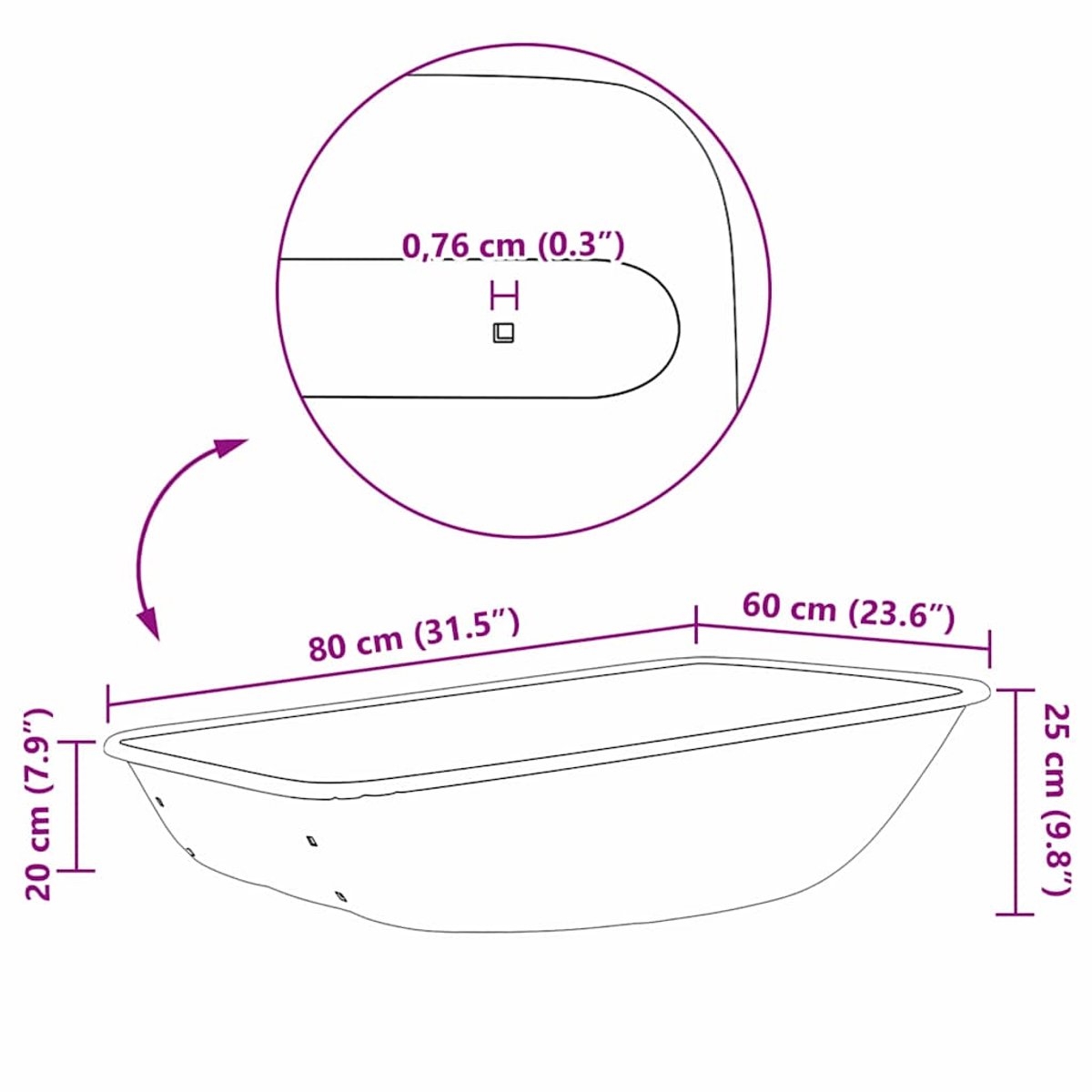 Kruiwagenbak - vervangende bak voor kruiwagen - 80x60x25 cm - zilver - Afbeelding 10
