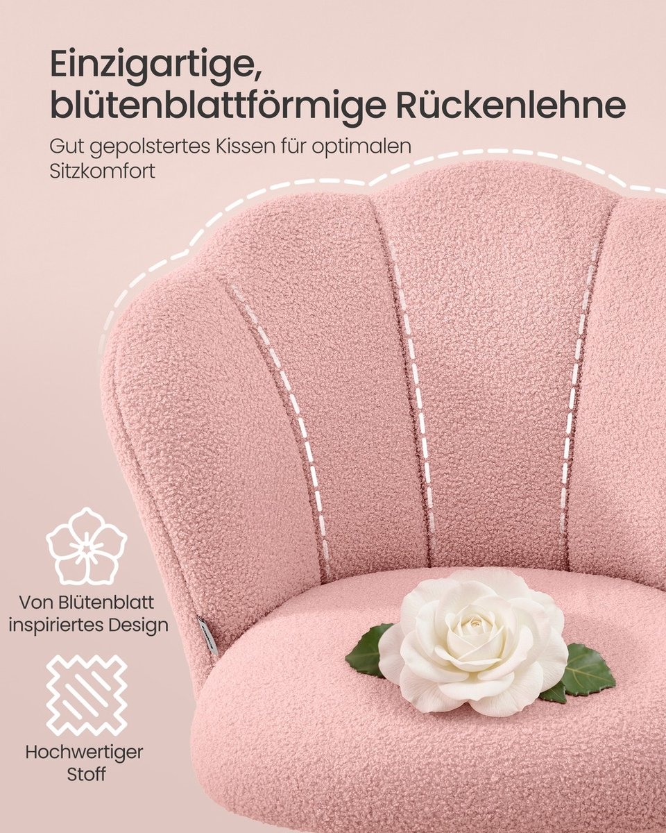 Bureaustoel – kaptafelstoel – draaibaar – in hoogte verstelbaar – 110 kg – Pastelroze - obg030sa - Afbeelding 3
