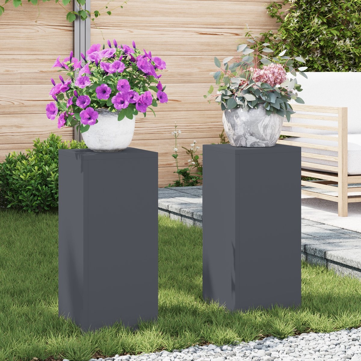 set van 2 Plantenstandaard - plantentafel - hoogte - metaal - antraciet - 24x24x55cm - Afbeelding 6