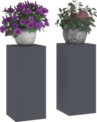 set van 2 Plantenstandaard - plantentafel - hoogte - metaal - antraciet - 24x24x55cm