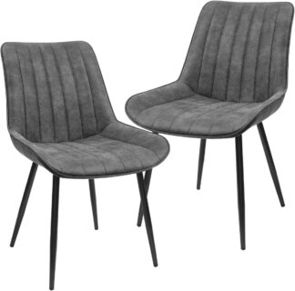 Set van 2 Eetkamerstoelen - gestoffeerd - metalen poten - max 110 kg  - grijs - voor eetkamer, woonkamer, werkkamer, slaapkamer - LD090G