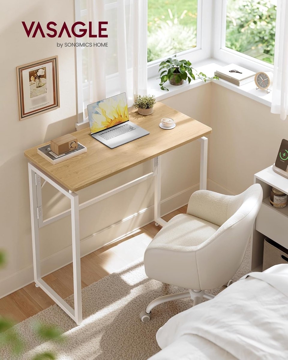 Klein bureau - inklapbaar - computertafel - tafelblad uit één stuk - 80 x 40 cm - natuurlijke eikenkleuren - Afbeelding 2