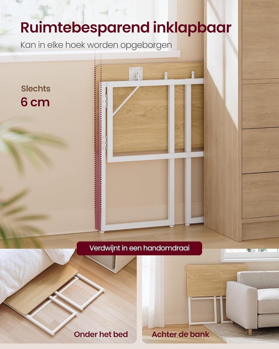 Klein bureau - inklapbaar - computertafel - tafelblad uit één stuk - 80 x 40 cm - natuurlijke eikenkleuren - Afbeelding 7