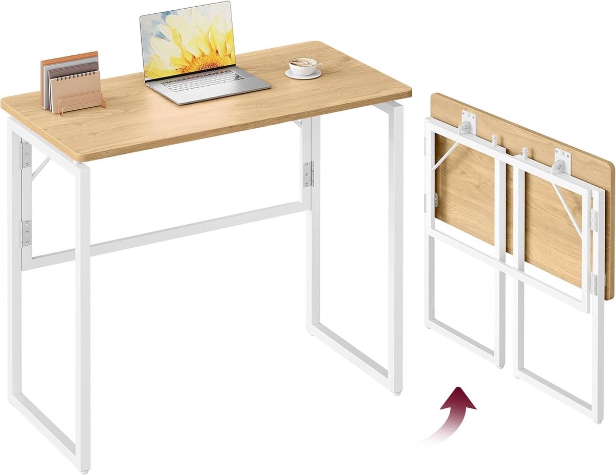 Klein bureau - inklapbaar - computertafel - tafelblad uit één stuk - 80 x 40 cm - natuurlijke eikenkleuren - Afbeelding 8