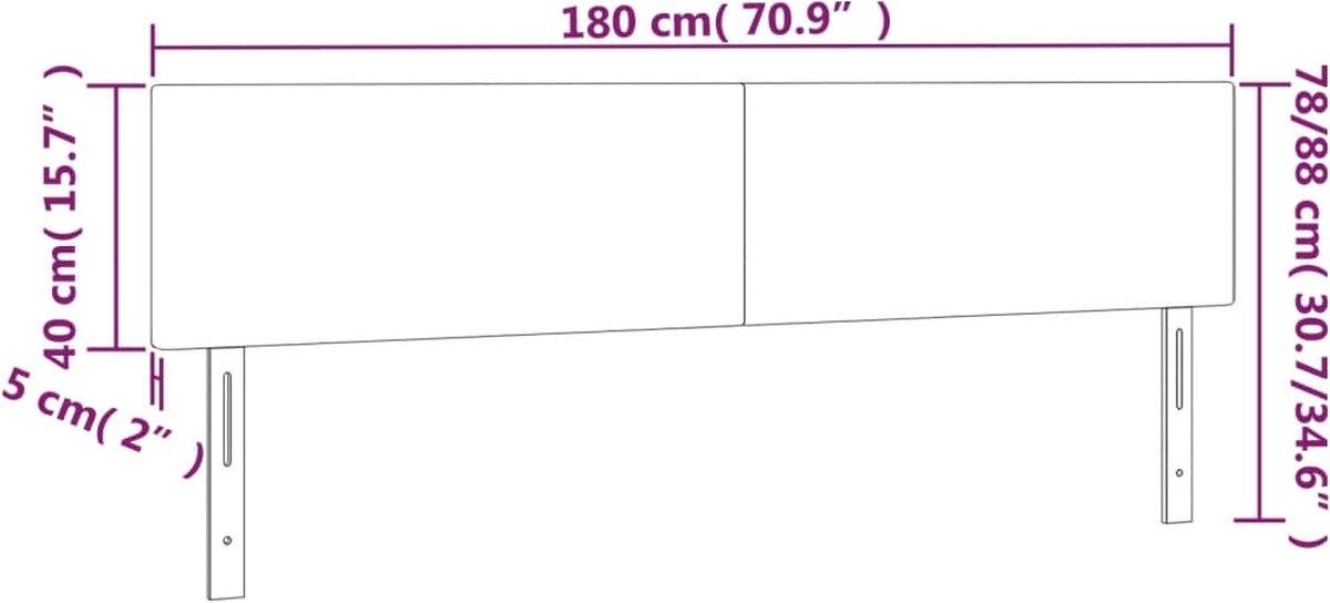 Hoofdbord - breedte 180 cm - hoogte 78/88 cm - kunstleer - crème / beige - Afbeelding 3
