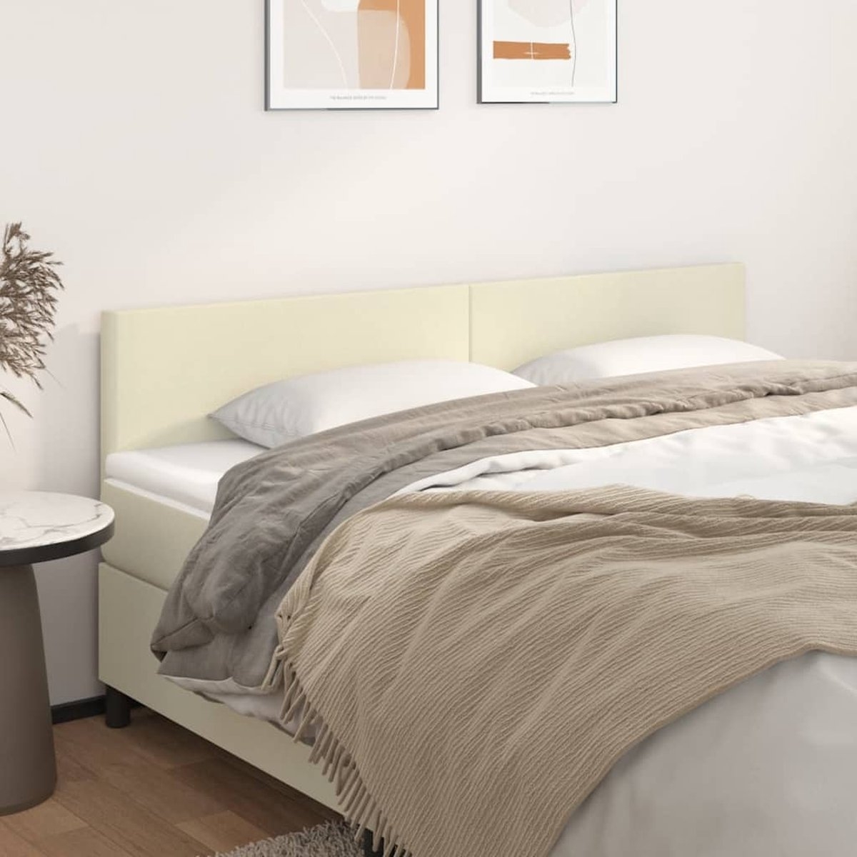 Hoofdbord - breedte 180 cm - hoogte 78/88 cm - kunstleer - crème / beige - Afbeelding 5