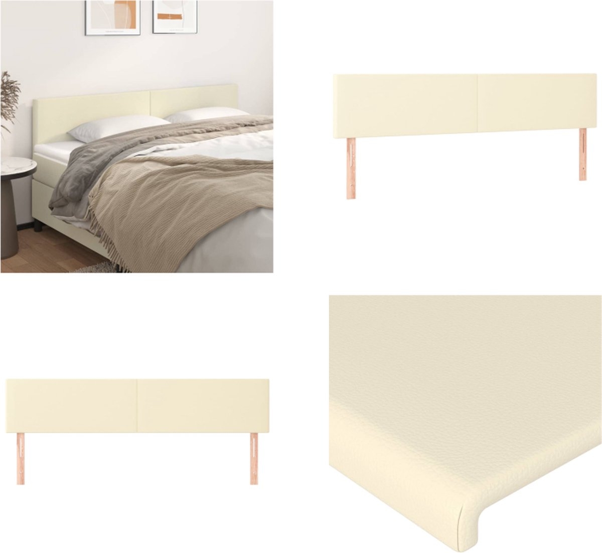 Hoofdbord - breedte 180 cm - hoogte 78/88 cm - kunstleer - crème / beige - Afbeelding 6