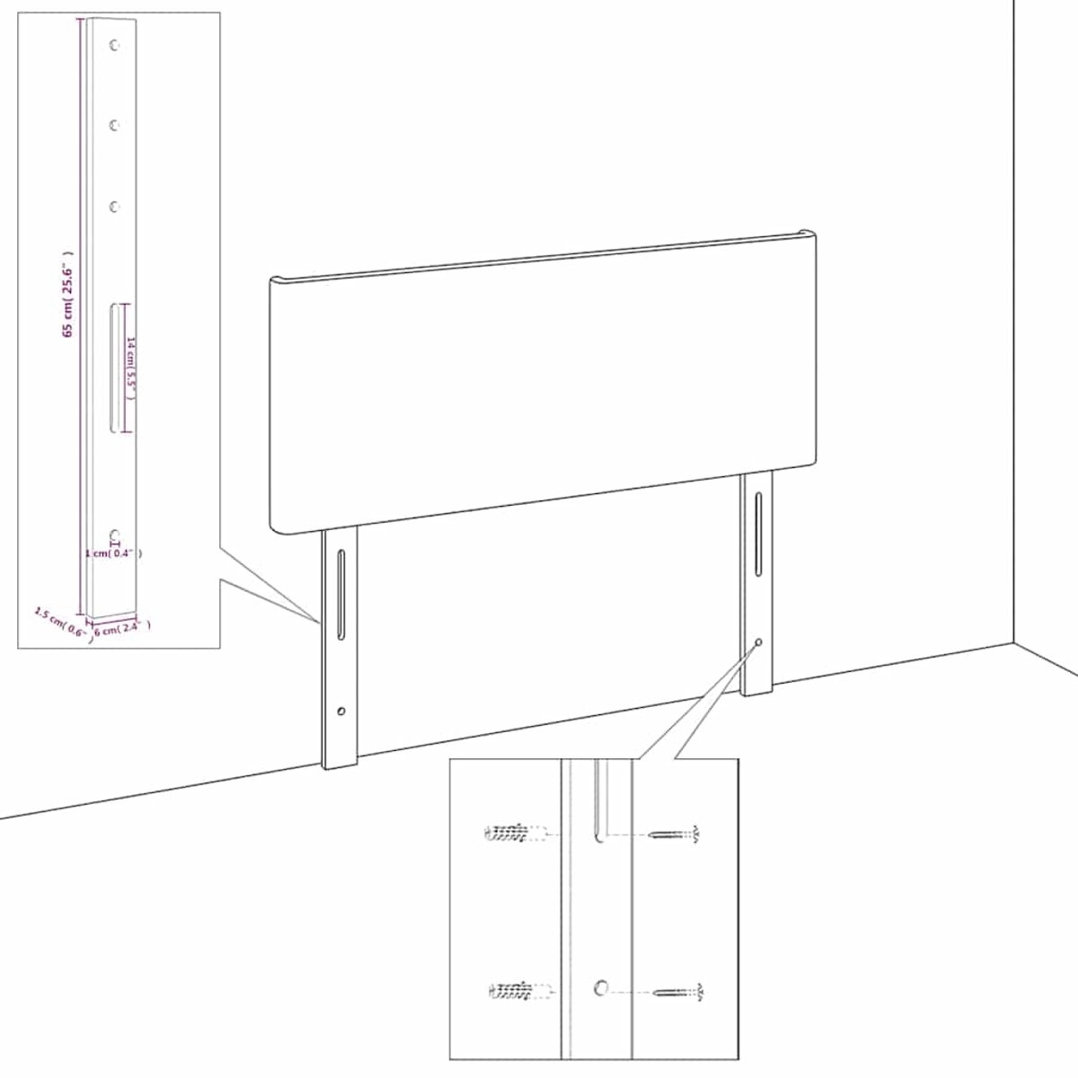 Hoofdbord - breedte 180 cm - hoogte 78/88 cm - kunstleer - crème / beige - Afbeelding 9
