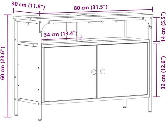 Wastafel onderkast - badkamermeubel - wasbakkast - breedte 80 cm - met ruimte voor wasbak - Afbeelding 13