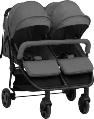 Tweelingbuggy - buggy voor twee kinderen - staal - donkergrijs met zwart