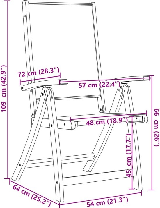 set van 2 Tuinstoelen - houten stoelen - opklapbaar - massief acaciahout - bruin met beige - Afbeelding 2