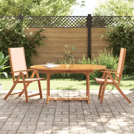 set van 2 Tuinstoelen - houten stoelen - opklapbaar - massief acaciahout - bruin met beige - Afbeelding 5
