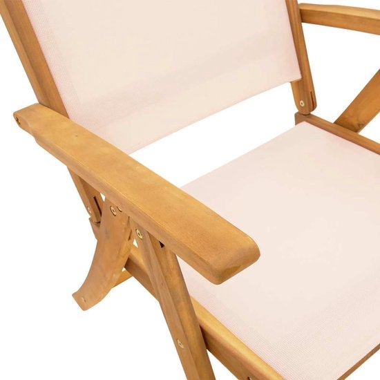 set van 2 Tuinstoelen - houten stoelen - opklapbaar - massief acaciahout - bruin met beige - Afbeelding 7