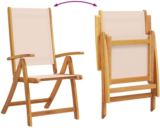 set van 2 Tuinstoelen - houten stoelen - opklapbaar - massief acaciahout - bruin met beige - Afbeelding 9