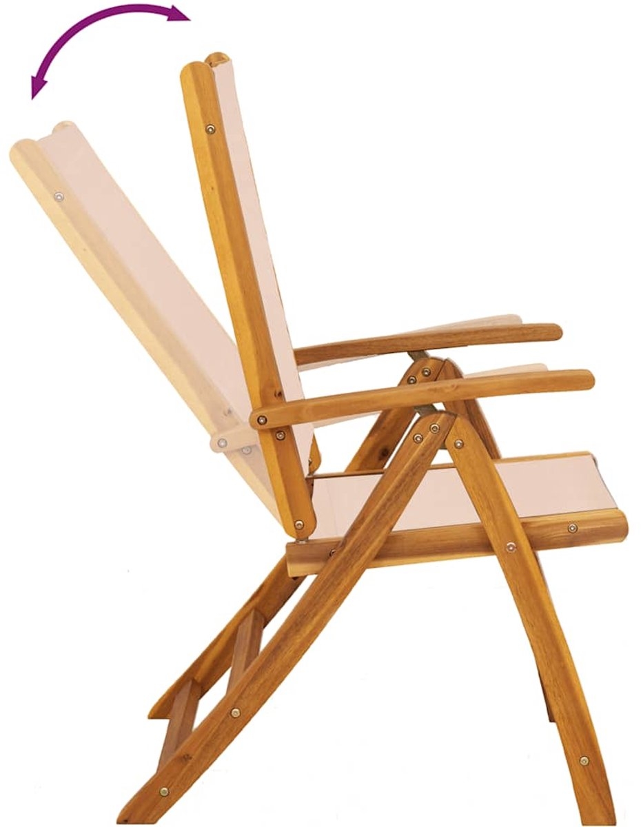 set van 2 Tuinstoelen - houten stoelen - opklapbaar - massief acaciahout - bruin met beige - Afbeelding 14