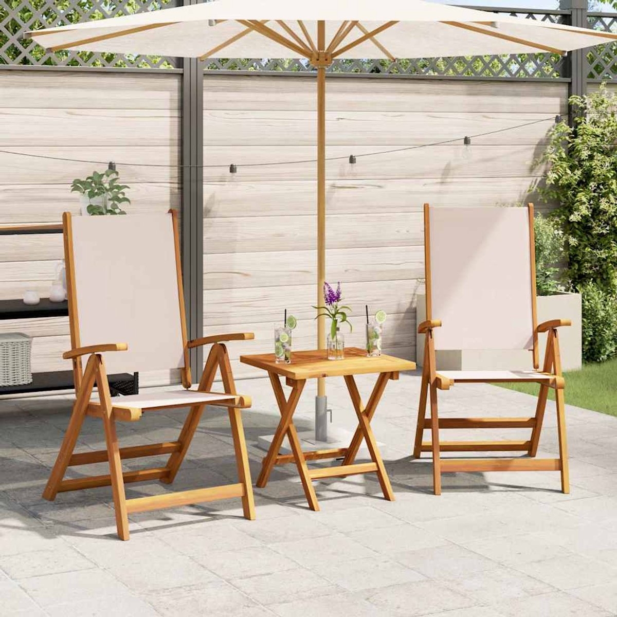 set van 2 Tuinstoelen - houten stoelen - opklapbaar - massief acaciahout - bruin met beige - Afbeelding 15