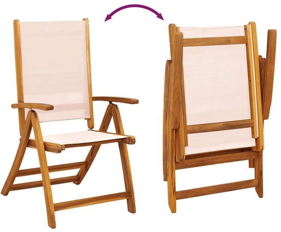 set van 2 Tuinstoelen - houten stoelen - opklapbaar - massief acaciahout - bruin met beige - Afbeelding 22