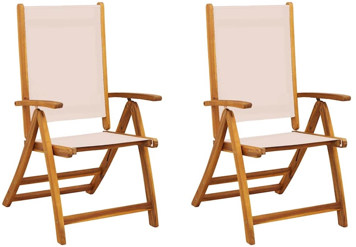 set van 2 Tuinstoelen - houten stoelen - opklapbaar - massief acaciahout - bruin met beige - Afbeelding 23